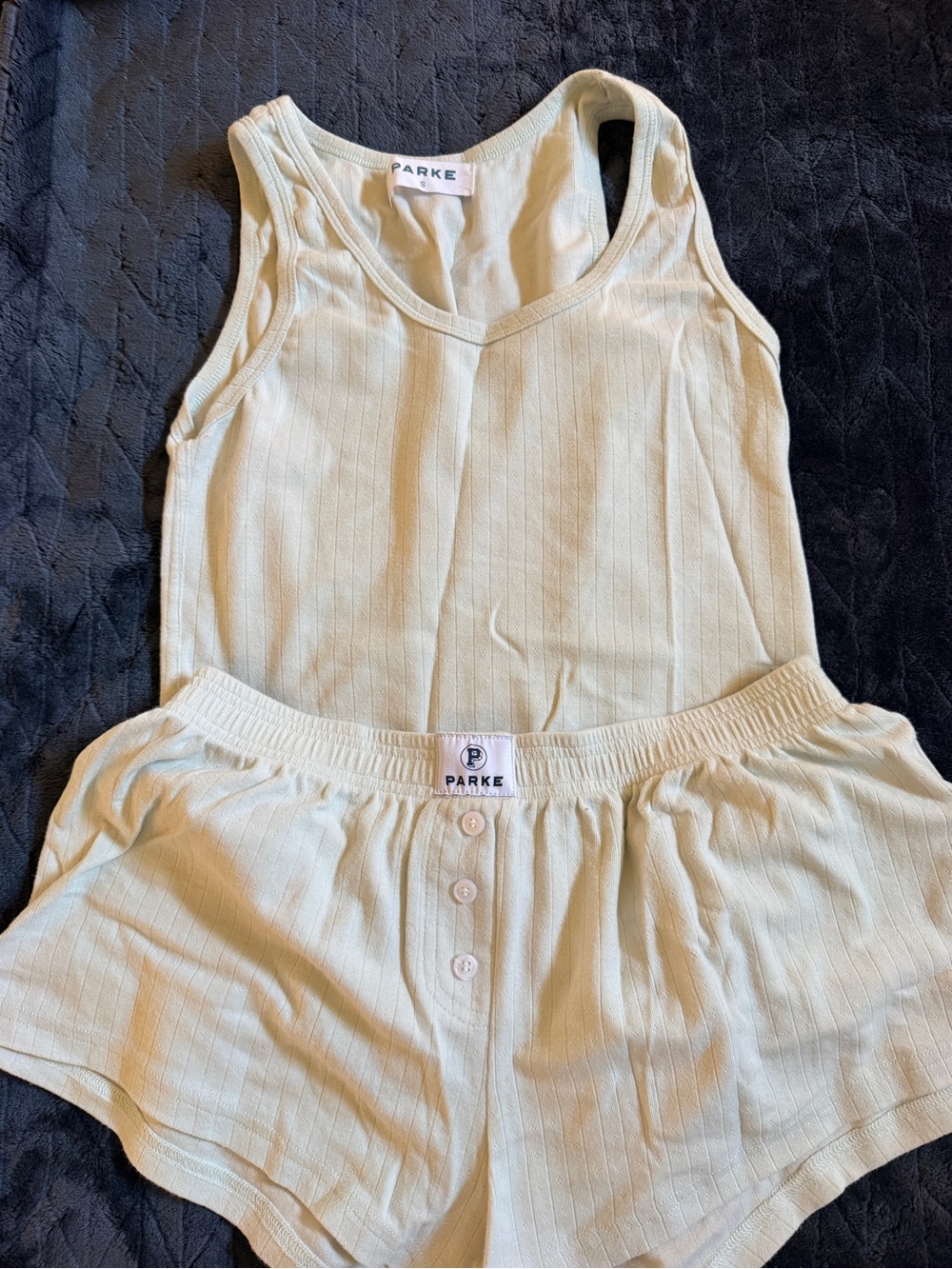 Parke Women’s Cream Ribbed Tank & Short Pajama Set